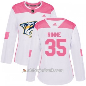 Dame Ishockey Nashville Predators Tröja Pekka Rinne 35 Adidas 2017-2018 Vit Rosa Fashion Authentic